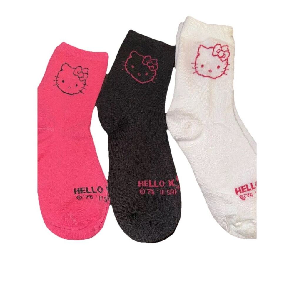 Sanrio Hello Kitty Crew Socks-3 Pack-Pink White Black